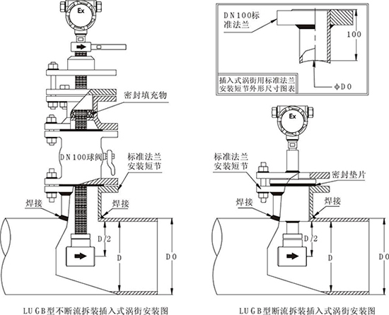 插入式蒸汽流量計(jì)安裝示意圖