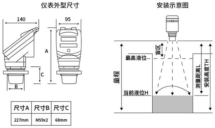 液氨超聲波液位計外形尺寸圖